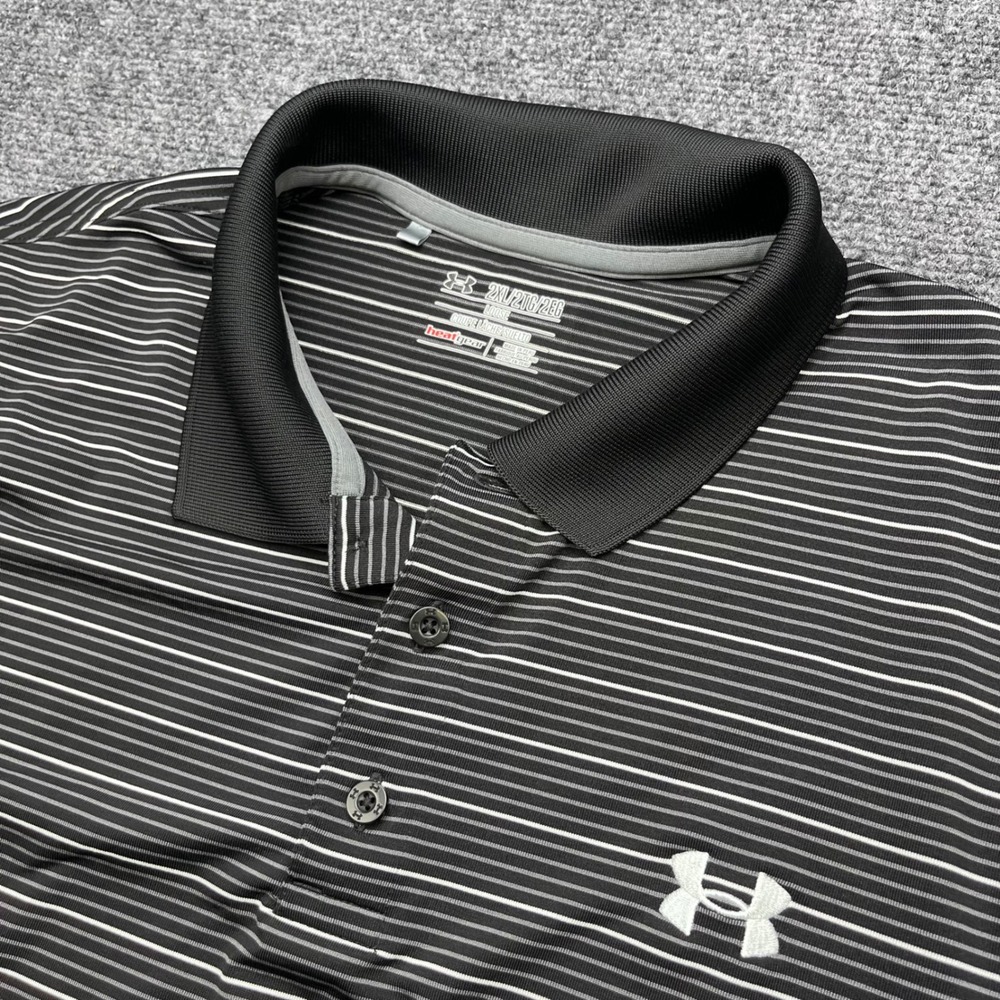 Under Armour Golf Performance HeatGear Striped Black White Polo Shirt